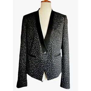 Ann Taylor LOFT Women’s Blazer Size 8 Black Gray Leopard Animal Print Jacket EUC